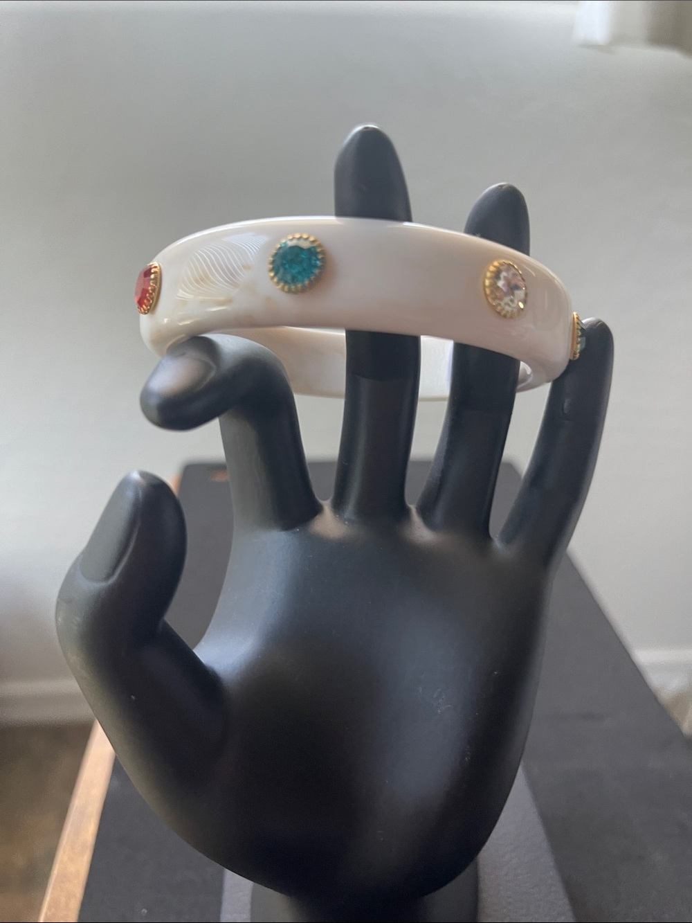 White Resin Bangle with Multicolor Gem Accents